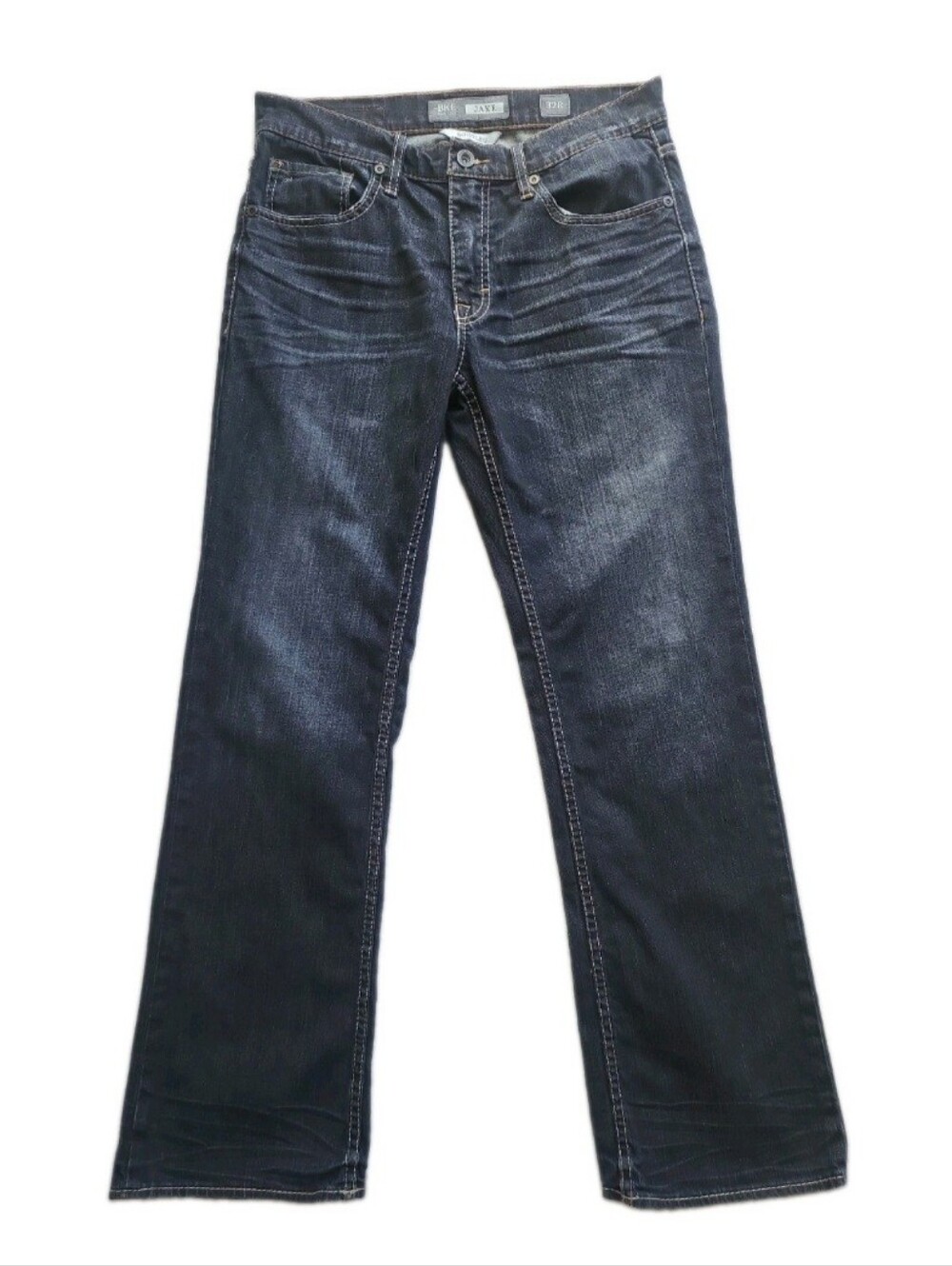 BKE Buckle Jeans 32R Dark Blue Denim Jake Bootcut Whiskering Cowboy Rock 35x32